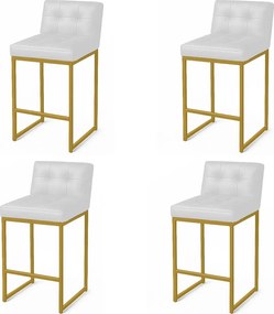 Banqueta Cozinha Alta com Encosto Industrial Kit 4 Dourado Lirina PU Branco C05 - D'Rossi