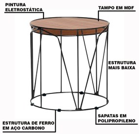 Mesa de Canto Decorativa Solimões Base Preta G41 - Gran Belo