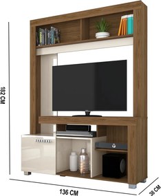 Estante de TV 50 Pol 136cm Sala de Estar Mervan M20 - D'Rossi - Naturale e Off White