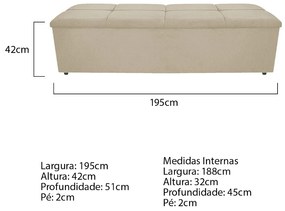 Calçadeira Munique 195 cm King Size Suede Bege - ADJ Decor