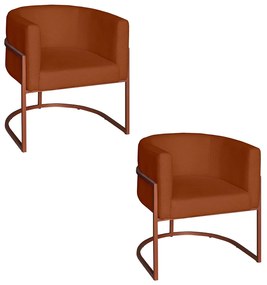 Poltrona Base Industrial Bronze Kit 2 Lety Veludo - Terracota