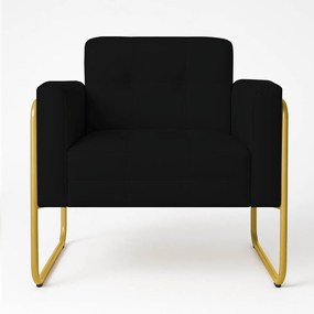 Poltrona Sala Industrial Alta Tubo Dourado Elisa Sintético D03 - D'Rossi - Preto