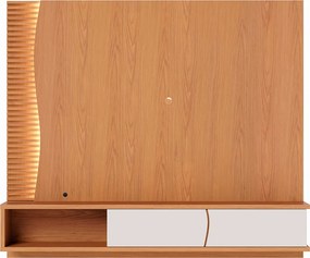 Home Suspenso para TV até 65 MDP/MDF Sabat 179cm Fitas LED Portas Basculantes Freijó/Off White G73 - Gran Belo