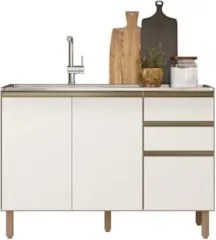 Balcão de Cozinha Com Pia Inox 120cm Maly N03 Carvalho/Off White - Mpo