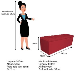 Calçadeira Estofada Liverpool 140 cm Casal Suede Vermelho - ADJ Decor