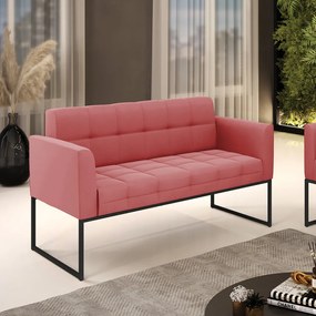 Sofá Namoradeira Elisa Suede Rosê Base Metálica Industrial Preto - D'Rossi