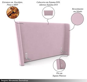 Cabeceira Design para Cama de Casal Torres Pés em Madeira Veludo Rosê G91 - Gran Belo
