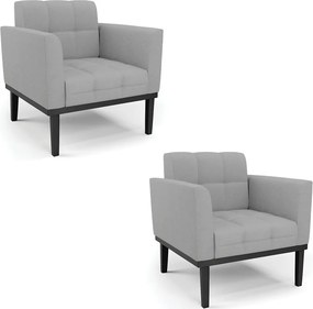 Kit 2 Poltronas Decorativas Karen Pés Fixo em Madeira Preto Linho Cinza G19 - Gran Belo