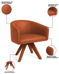 Poltrona Sala Base Giratória Madeira Arielle Sintético Pu Nozes D03 - D'Rossi