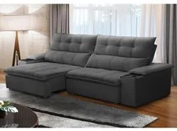 Sofá Retrátil 3 Lugares com Porta Copo 230cm Malta F05 Veludo Grafite