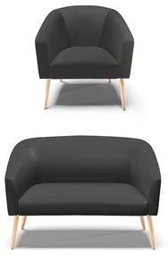 Sofá Namoradeira e Poltrona Pé Palito Natural Stella Sintético D03 - D'Rossi - Preto