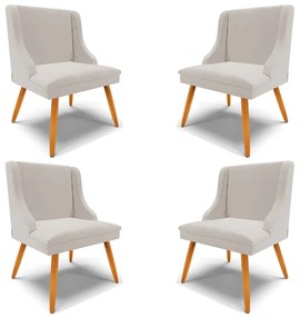Kit 4 Cadeiras Decorativas Sala de Jantar Pés Palito de Madeira Firenze Veludo Cinza/Natural G19 - Gran Belo