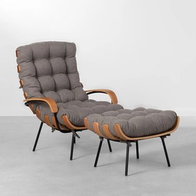 Poltrona Costela com Braço Encosto Alto com Puff - Bouclê Iron