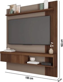 Painel TV 55 Pol 150cm Bancada Suspensa Ripado Luana C01 - D'Rossi - Fendi/Havana