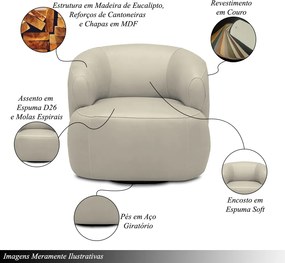 Poltrona Decorativa Verona Sala de Estar Base Giratória em Aço Couro Bege G88 - Gran Belo