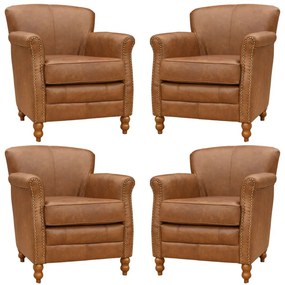 Kit 04 Poltronas Decorativas Sala de Estar Brunei Pés Madeira Couro Mel G58 - Gran Belo