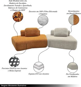Sofá Ilha Sala de Estar Modulado Dakota Encosto Almofadas Soltas Bouclê Rústico Terracota/Greige G33 - Gran Belo