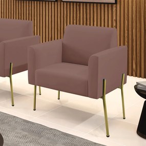 Poltrona Sala Decorativa Pé de Ferro Dourado Marisa Veludo D03 - D'Rossi - Rose
