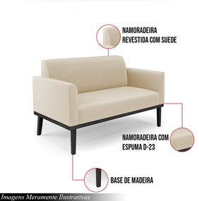 Poltrona Namoradeira Decorativa Isabella Pés Fixo em Madeira Preto Suede Bege G19 - Gran Belo