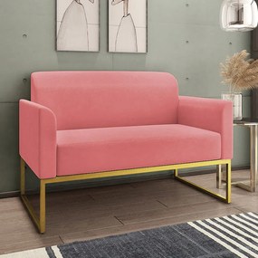Poltrona Namoradeira Decorativa Isabella Base Industrial Suede Rosê/Dourado G19 - Gran Belo