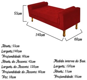Recamier Félix Casal 140cm Suede Vermelho - ADJ Decor