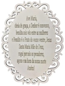 Placa Decorativa Oração Ave Maria Com Arabesco 25x19 cm MDF Branco - D'Rossi