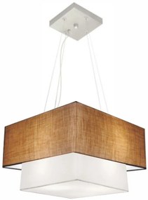 Lustre Pendente Duplo Quadrado Vivare Md-4157 Cúpula em Tecido 40x35cm Palha / Branco - Bivolt