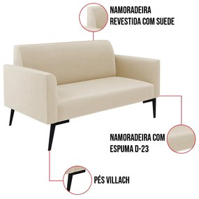 Sofá Namoradeira com 2 Poltronas Pés Villach Marisa Suede Bege