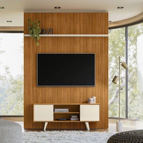 Conjunto Painel com Bancada Morpheus 2 Portas Deslizantes MDP até 65 Cinamomo/OffWhite G97 - Gran Belo