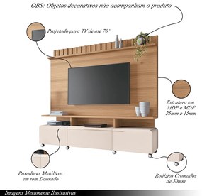 Home Painel Decorativo Alhambra TV até 70 Pol MDP/MDF Pés Rodízio Freijó/Off White G26 - Gran Belo