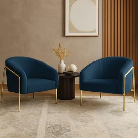 Poltrona Sala Industrial Alta Dourado Kit 2 Stella Bouclê D03 - D'Rossi - Azul