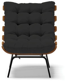 Kit 02 Poltronas Costela Veludo Preto Base Metálica Preto - D'Rossi