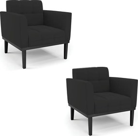 Kit 2 Poltronas Decorativas Karen Pés Fixo em Madeira Preto Veludo Preto G19 - Gran Belo