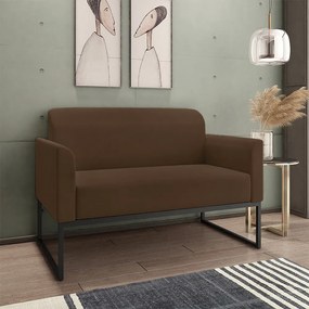 Poltrona Namoradeira Decorativa Isabella Base Industrial Suede Marrom/Preto G19 - Gran Belo