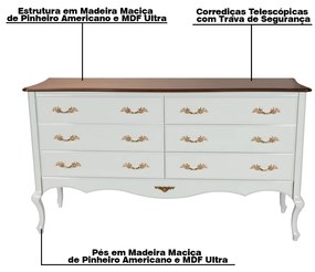Cômoda Decorativa Beethoven com 6 Gavetas Branco/Imbuía G71 - Gran Belo