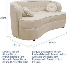 Sofá Curvo 3 Lugares Orgânico Sala Recepção Escritório Decorativo Luxo Panamá 185cm Bouclé
