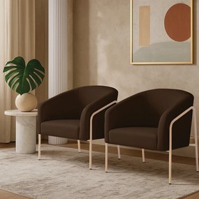 Poltrona Sala Industrial Alta Champanhe Kit 2 Stella Suede D03 - D'Rossi - Marrom