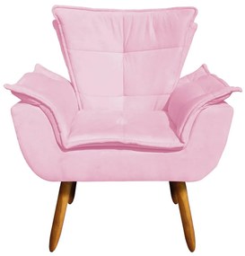 Poltrona Sala de Estar Pé Palito de Madeira Kit 2 Opala Suede D03 - D'Rossi - Rosa Bebê