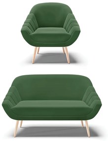 Kit 01 Namoradeira 02 Lugares e 01 Poltrona Giovana Suede Pés Palito Natural - D'Rossi - Verde