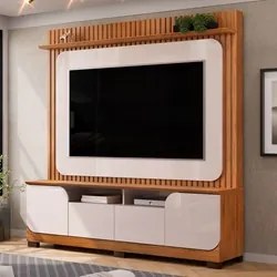 Estante Painel Para TV 65 Pol 182cm Ripado Vanie D04 Off White/Freijo