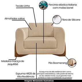 Poltrona Decorativa Pés em Madeira Buzz Linho Bege G63 - Gran Belo