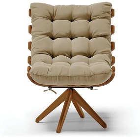Poltrona Giratória Costela Suede Base de Madeira MA30 M11 - D'Rossi - Marrom Rato