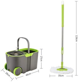 Esfregão Mop Giratório Limpeza + Balde Inox Rodinha + Microfibra Alta Qualidade