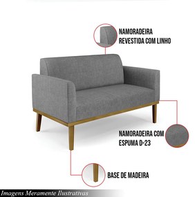 Poltrona Namoradeira Decorativa Isabella Pés Fixo em Madeira Castanho Linho Cinza Mesclado G19 - Gran Belo