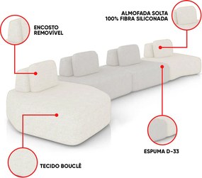 Sofá 4 Lugares Orgânico com Chaise e 3 Módulos Berlim Bouclê Off White/Cinza Claro K01 - D'Rossi