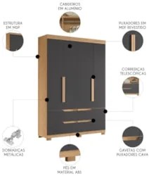 Guarda Roupa Casal 240cm Ripado 6 Portas Doble Freijó/Titanium - Albat