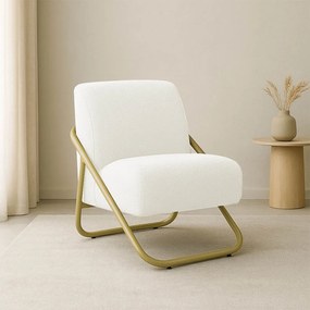 Poltrona Sala Decorativa Industrial Dourado Martina Bouclê K01 - D'Rossi - Off White