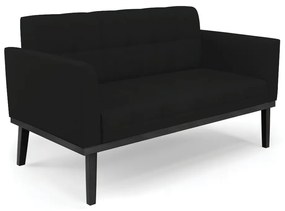 Sofá Namoradeira e 2 Poltronas Base de Madeira Preto Elisa Linho D03 - D'Rossi - A79 Preto