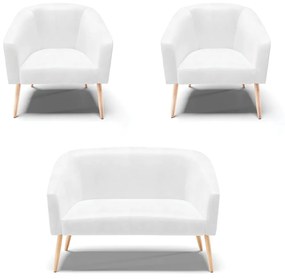 Namoradeira e 2 Poltronas Pé Palito Natural Stella Sintético PU Branco D03 - D'Rossi