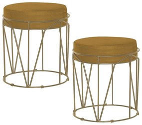 Kit 2 Puffs Decorativo Sala de Estar Base Gold Chloe Suede Mostarda G41 - Gran Belo